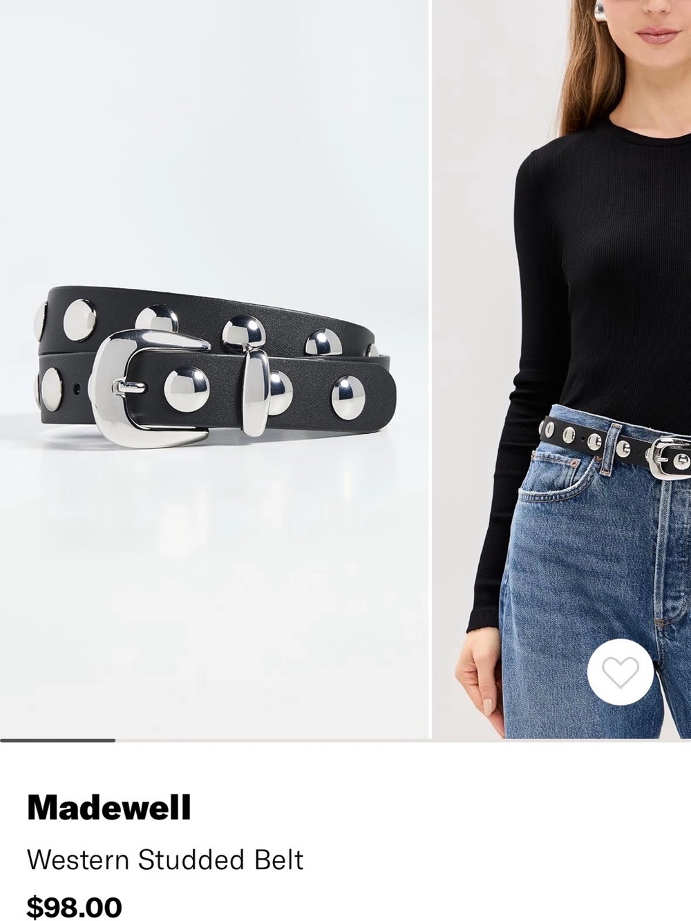 Madewell Black Studded Western-Style Belt XXL
